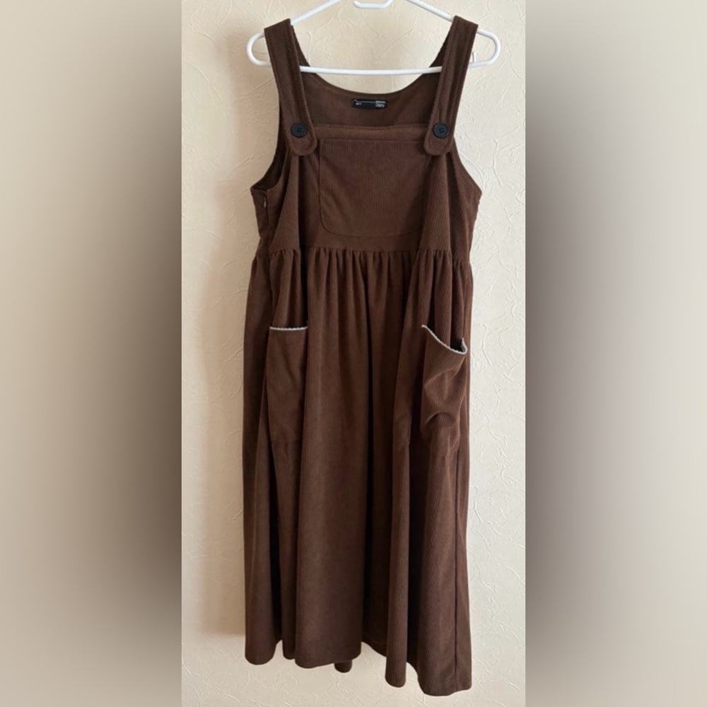 ✨️Brown Pinafore Midi Dress with Pockets✨️